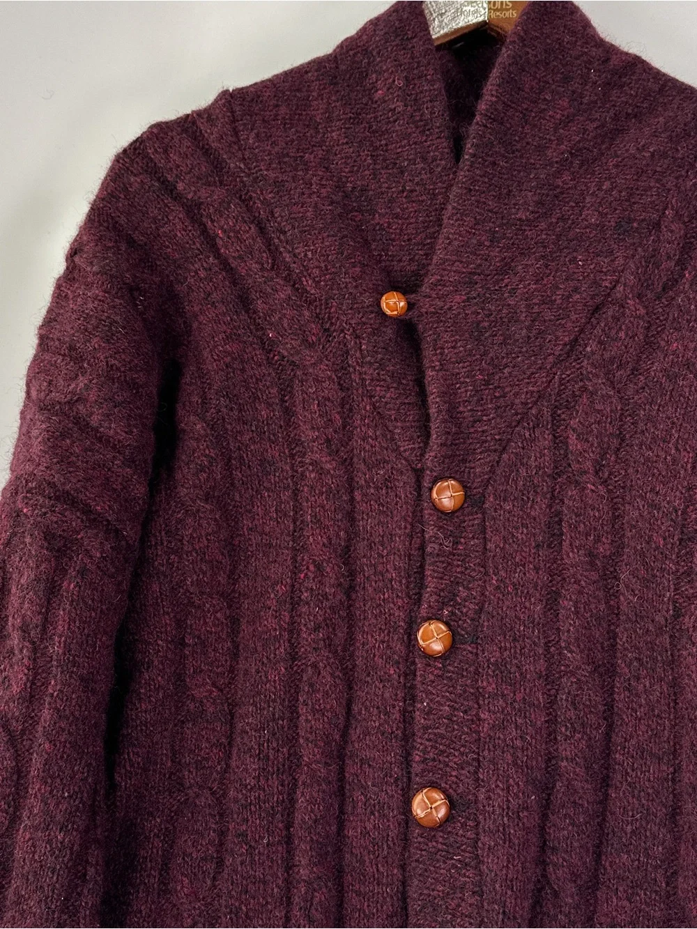 Eddie Bauer Vintage Shawl Collar Cable Knit Wool Cardigan Burgundy XL